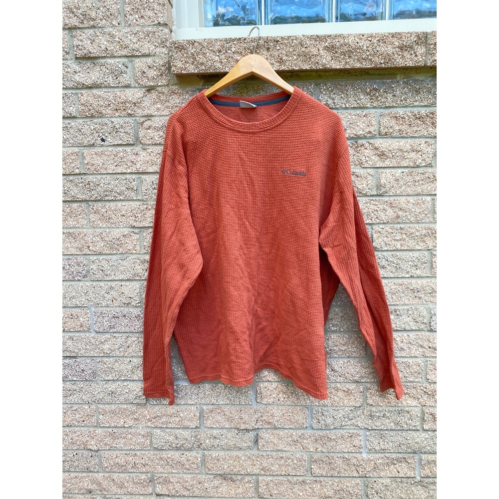 Columbia Pine Peak Waffle Knit Thermal Shirt Long Sleeve XXL Orange Gorpcore 90s - Picture 2 of 6